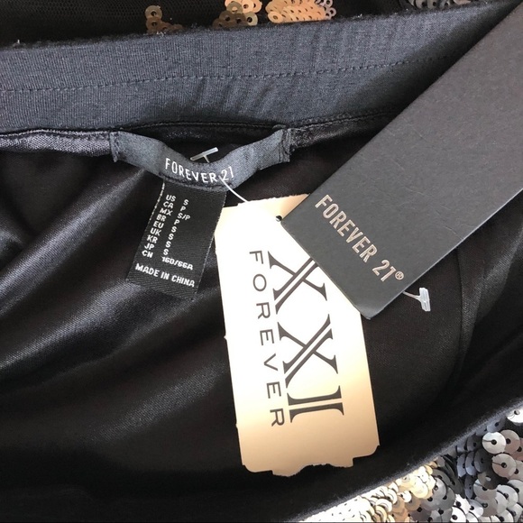 NWT Forever 21 black gold silver sequin midi skirt small - Picture 4 of 11
